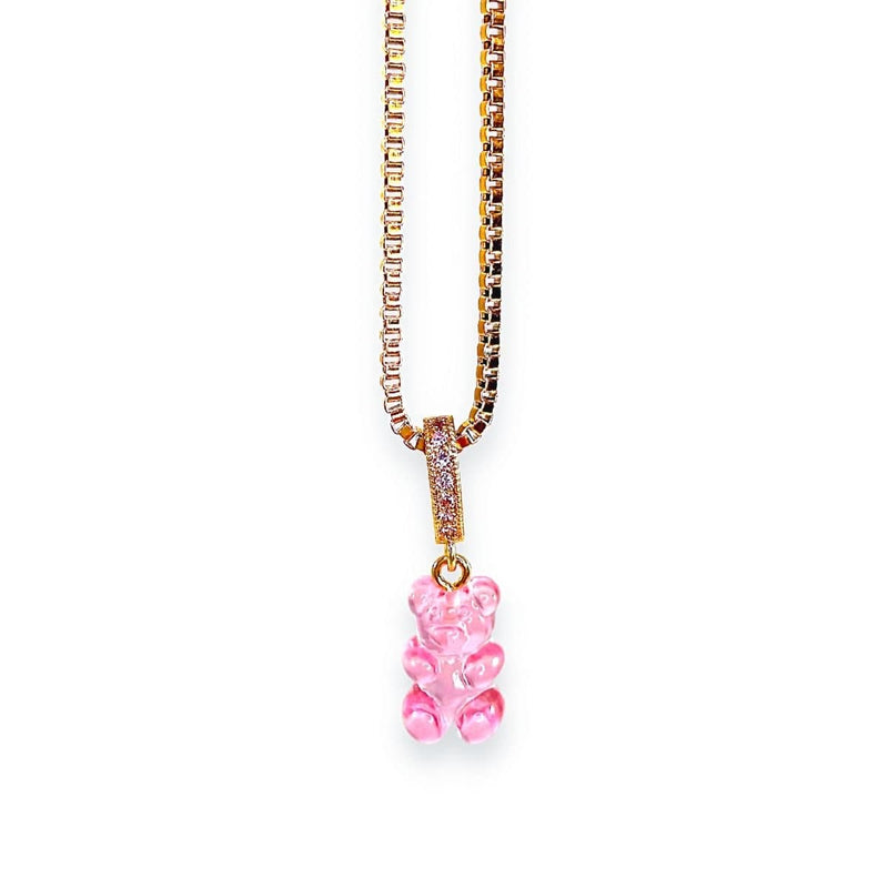 gummy bear necklace, pink, 18k gold chain - Dryp Factory