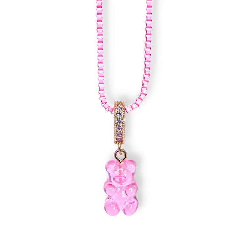 gummy bear necklace, pink, pink chain - dryp factory
