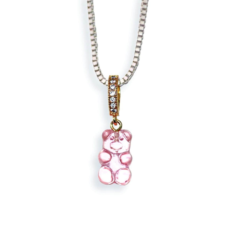gummy bear necklace, pink, white chain - dryp factory