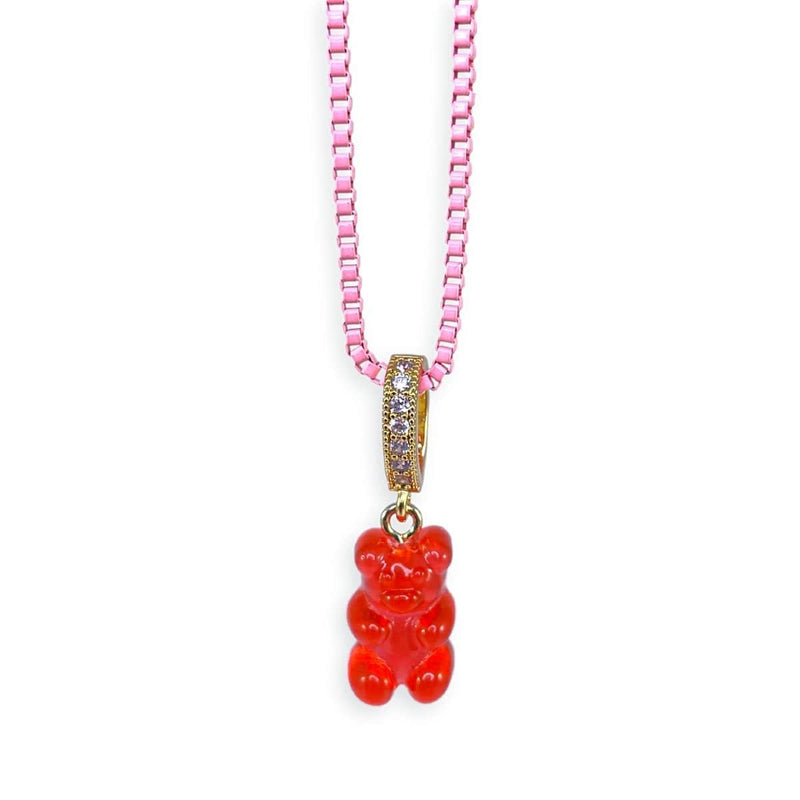 gummy bear necklace, red, pink chain - dryp factory