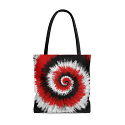 Red, White + Black Tie-Dye Tote Bag - All Over Print